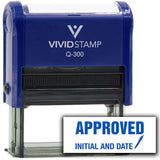 Vivid Stamp Approved Initial and Date (Pen Pointing Down) Self Inking Rubber Stamp