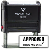 Vivid Stamp Approved Initial and Date (Pen Pointing Down) Self Inking Rubber Stamp