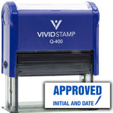 Vivid Stamp Approved Initial and Date (Pen Pointing Down) Self Inking Rubber Stamp