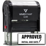 Vivid Stamp Approved Initial and Date (Pen Pointing Down) Self Inking Rubber Stamp