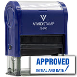 Vivid Stamp Approved Initial and Date (Pen Pointing Down) Self Inking Rubber Stamp